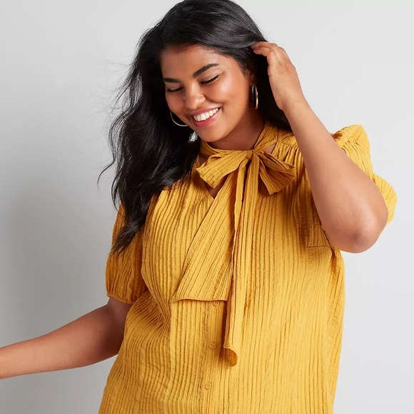 LANE BRYANT Yellow Pleated Top Size 16 - Picture 1 of 6